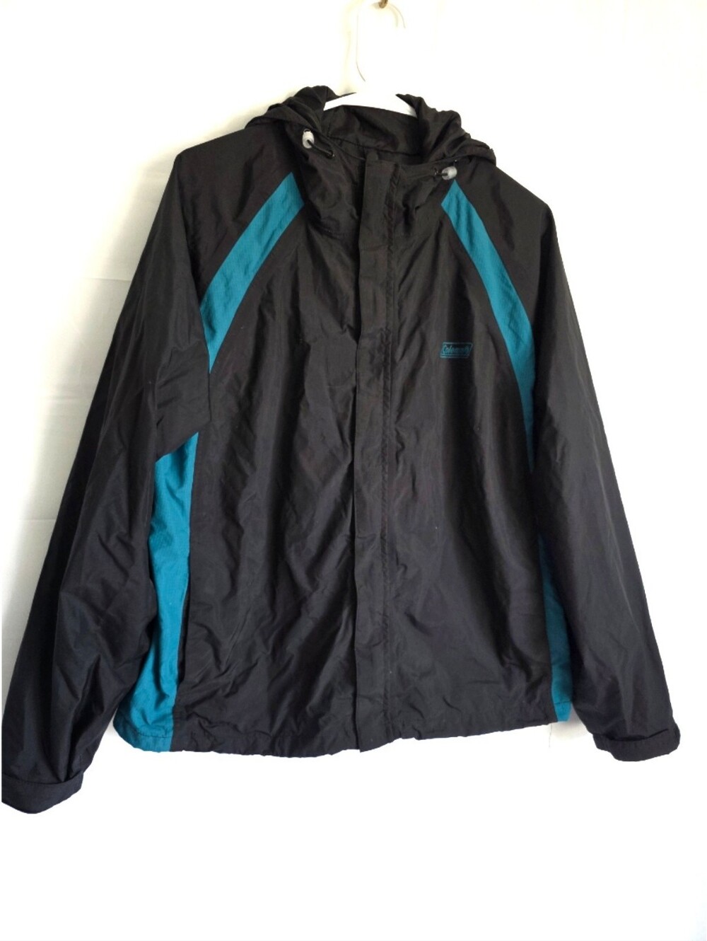 Men's COLEMAN Nylon Teal Black Hooded Windbreaker L XL